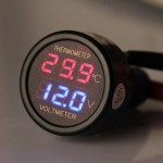 Digital Voltmeter - Thermometer, for car, red - blue display, cigarette / lighter socket connection